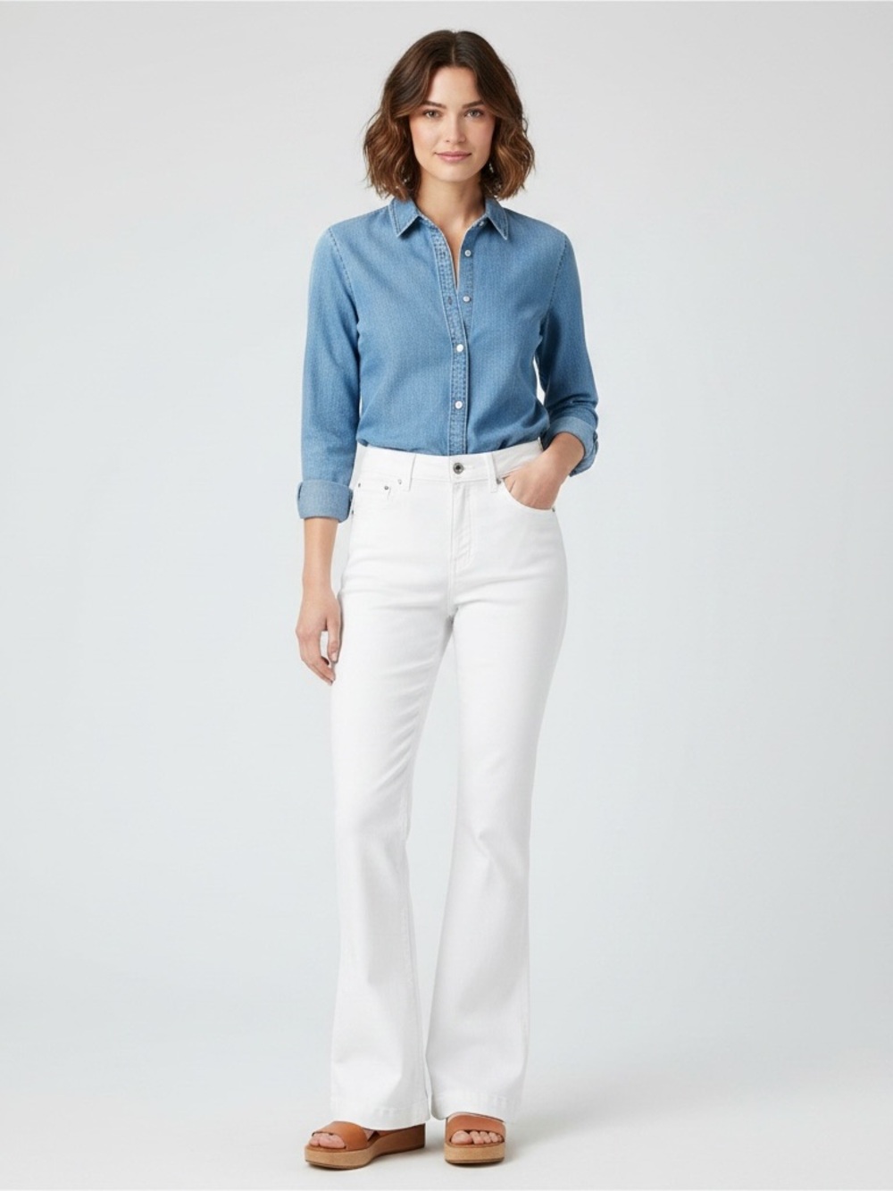 SPANX High Rise Flare Lycra Fitsense Jeans White Denim Size 8